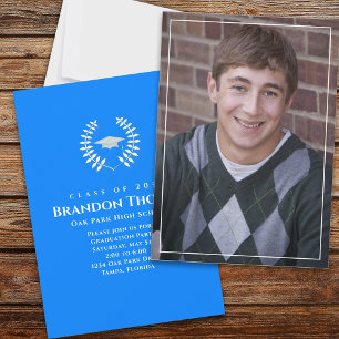 Graduation Classic Photo Laureate Laurel Blue Invitation