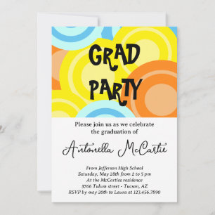 Graduation Colourful Disco Retro Fun Invitation