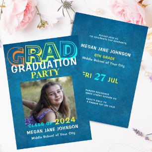 Graduation colourful middle school grad photo invitation
