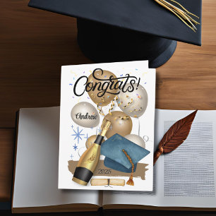 Graduation Confetti Blue Cap Note Card