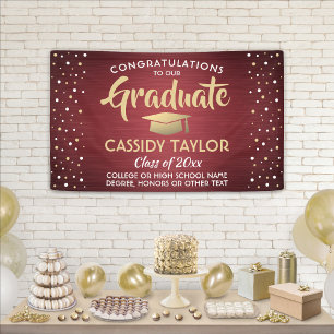 Graduation Confetti Brushed Burgundy Gold & White Banner