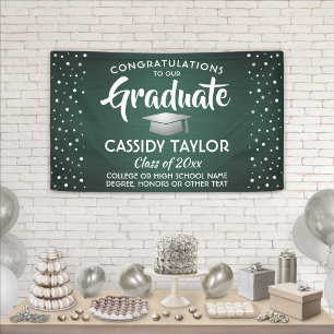 Graduation Confetti Brushed Dark Green and White Banner