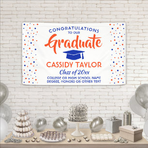Graduation Confetti Modern Orange Blue and White Banner