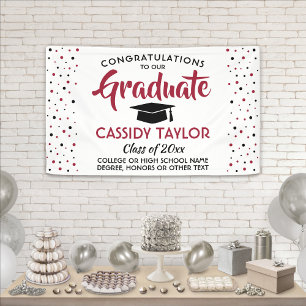 Graduation Confetti Modern Red White and Black Banner