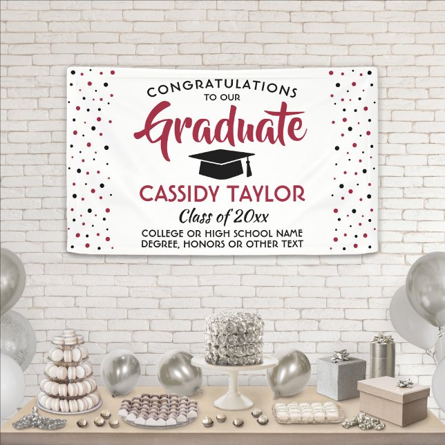 Graduation Confetti Modern Red White and Black Banner (Creator Uploaded)