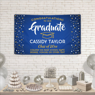 Graduation Confetti Modern Royal Blue Gold Yellow Banner