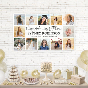 Graduation Congrats 12 Photo Collage Modern Script Banner