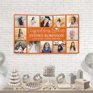 Graduation Congrats 12 Photo Collage Orange Banner