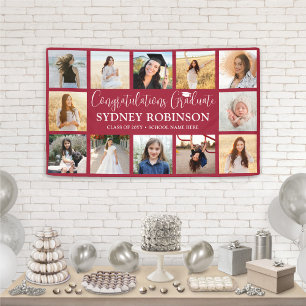 Graduation Congrats 12 Photo Collage Red and White Banner