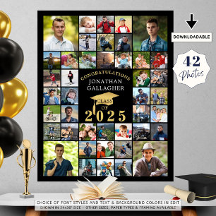 Graduation Congrats 42 Photo Collage Black Gold Poster