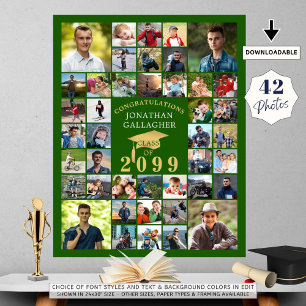 Graduation Congrats 42 Photo Collage Green Gold Poster