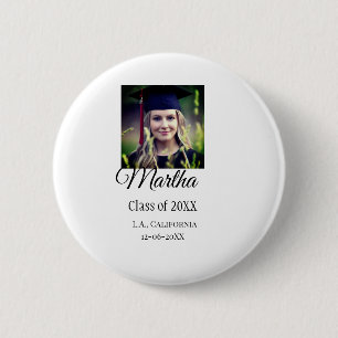 Graduation congrats add name photo city date class 6 cm round badge