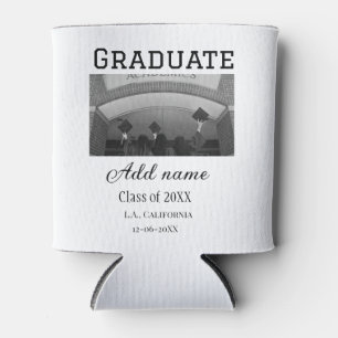 Graduation congrats add name photo city date class can cooler