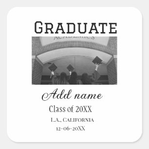 Graduation congrats add name photo city date class square sticker