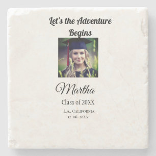 Graduation congrats add name photo city date class stone coaster