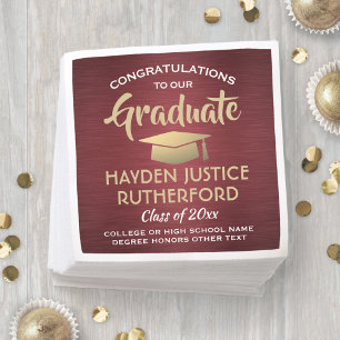 Graduation Congrats Brushed Burgundy Gold & White Napkin