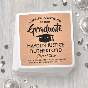 Graduation Congrats Brushed Elegant Copper & Black Napkin