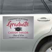 Graduation Congrats Brushed Red Grey Black Parade Car Magnet (In Situ)
