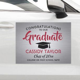 Graduation Congrats Brushed Red Grey Black Parade Car Magnet