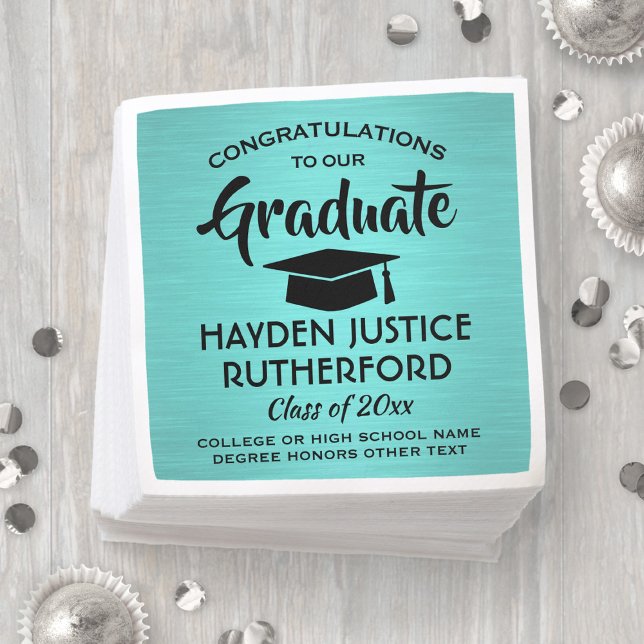 Graduation Congrats Brushed Teal Blue and Black Napkin (Creator Uploaded)