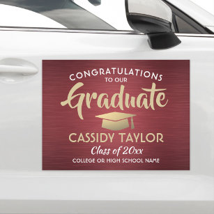 Graduation Congrats Burgundy Red Gold White Parade Car Magnet
