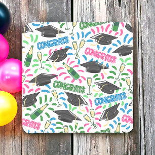 Graduation Congrats Champagne Confetti Colourful  Square Paper Coaster