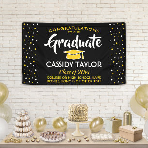 Graduation Congrats Confetti Black Gold Yellow Banner