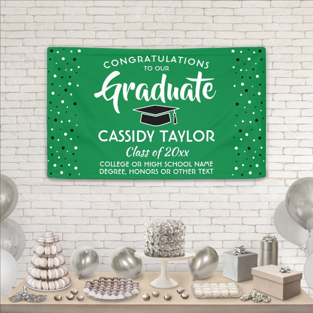 Graduation Congrats Confetti Green White and Black Banner (Creator Uploaded)