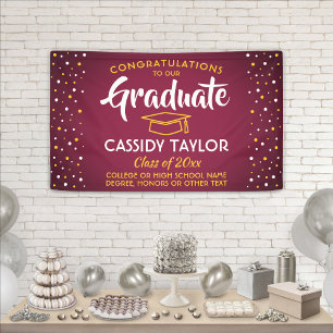 Graduation Congrats Confetti Maroon Gold Yellow Banner