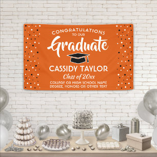 Graduation Congrats Confetti Orange White & Black Banner