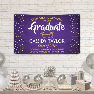 Graduation Congrats Confetti Purple Gold Yellow Banner