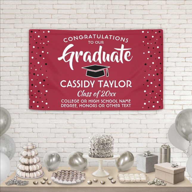 Graduation Congrats Confetti Red White and Black Banner (Creator Uploaded)