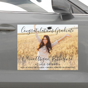 Graduation Congrats Elegant Black Script Parade Car Magnet