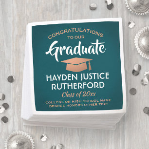 Graduation Congrats Elegant Teal and Faux Copper Napkin