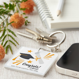 Graduation Congrats Grad Cap Diploma Stars Custom Key Ring