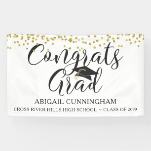 Graduation CONGRATS GRAD Gold Confetti Script Banner