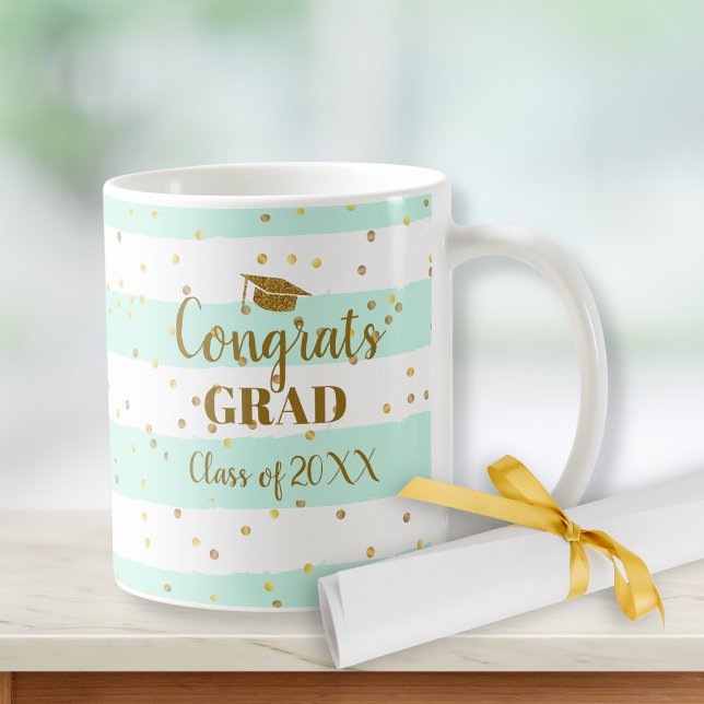 Graduation Congrats Grad Gold Glitter Stripes Coffee Mug (Creator Uploaded)
