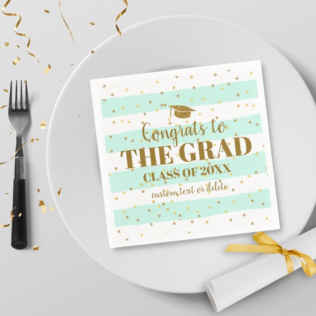 Graduation Congrats Grad Gold Glitter Stripes Napkin (Creator Uploaded)