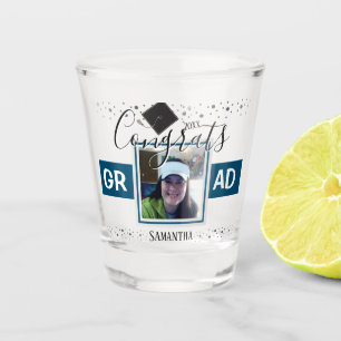 Graduation Congrats GRAD Name and Photo Blue Shot Glass