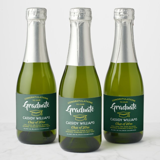 Graduation Congrats Green Gold Yellow Mini Split Sparkling Wine Label (Bottles)