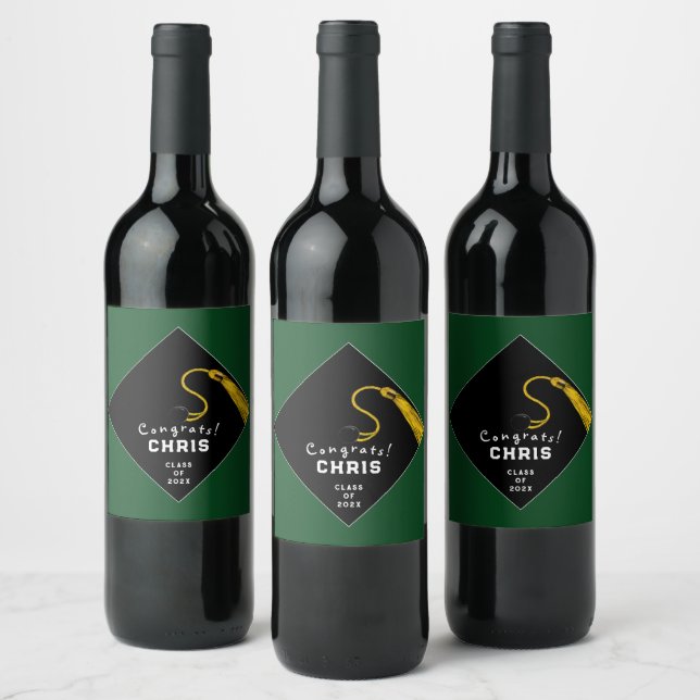 Graduation Congrats Green Wine Label (Bottles)