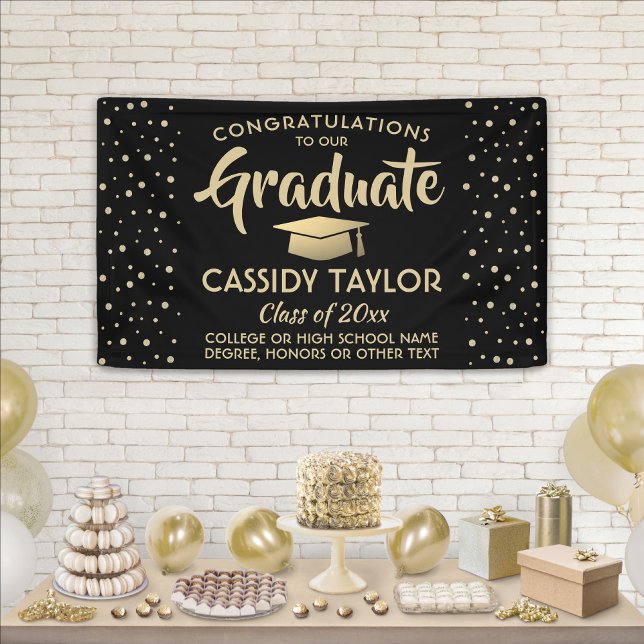 Graduation Congrats Modern Black and Gold Confetti Banner (Creator Uploaded)