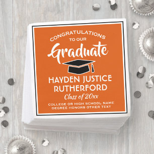 Graduation Congrats Modern Orange White and Black Napkin