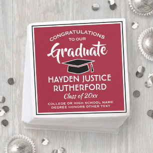 Graduation Congrats Modern Red White and Black Napkin