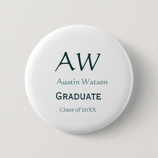 Graduation congrats monogram blue gray name 20XX c 6 Cm Round Badge
