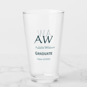 Graduation congrats monogram blue gray name 20XX c Glass