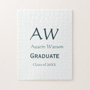 Graduation congrats monogram blue gray name 20XX c Jigsaw Puzzle