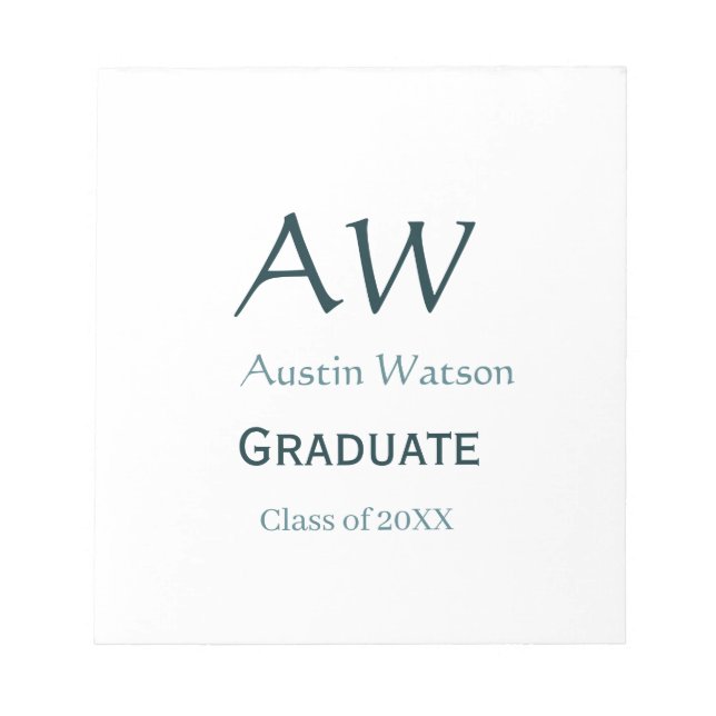 Graduation congrats monogram blue gray name 20XX c Notepad (Front)