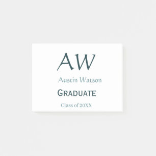 Graduation congrats monogram blue gray name 20XX c Post-it Notes