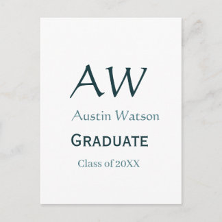 Graduation congrats monogram blue gray name 20XX c Postcard